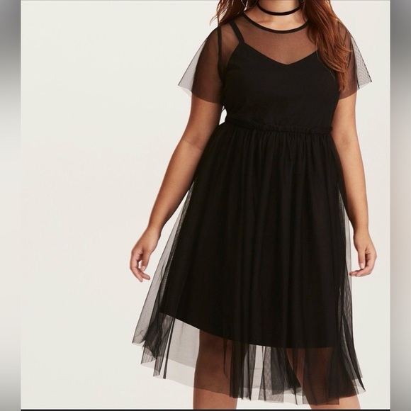 torrid Dresses & Skirts - Torrid Elegant Black Mesh Overlay Midi Skater Dress 3X